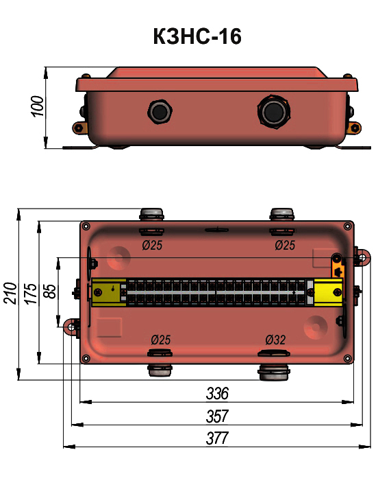 КЗНС-16 коробка с зажимами наборными УХЛ1,5 IP65 латунный ввод ГОФРОМАТИК
