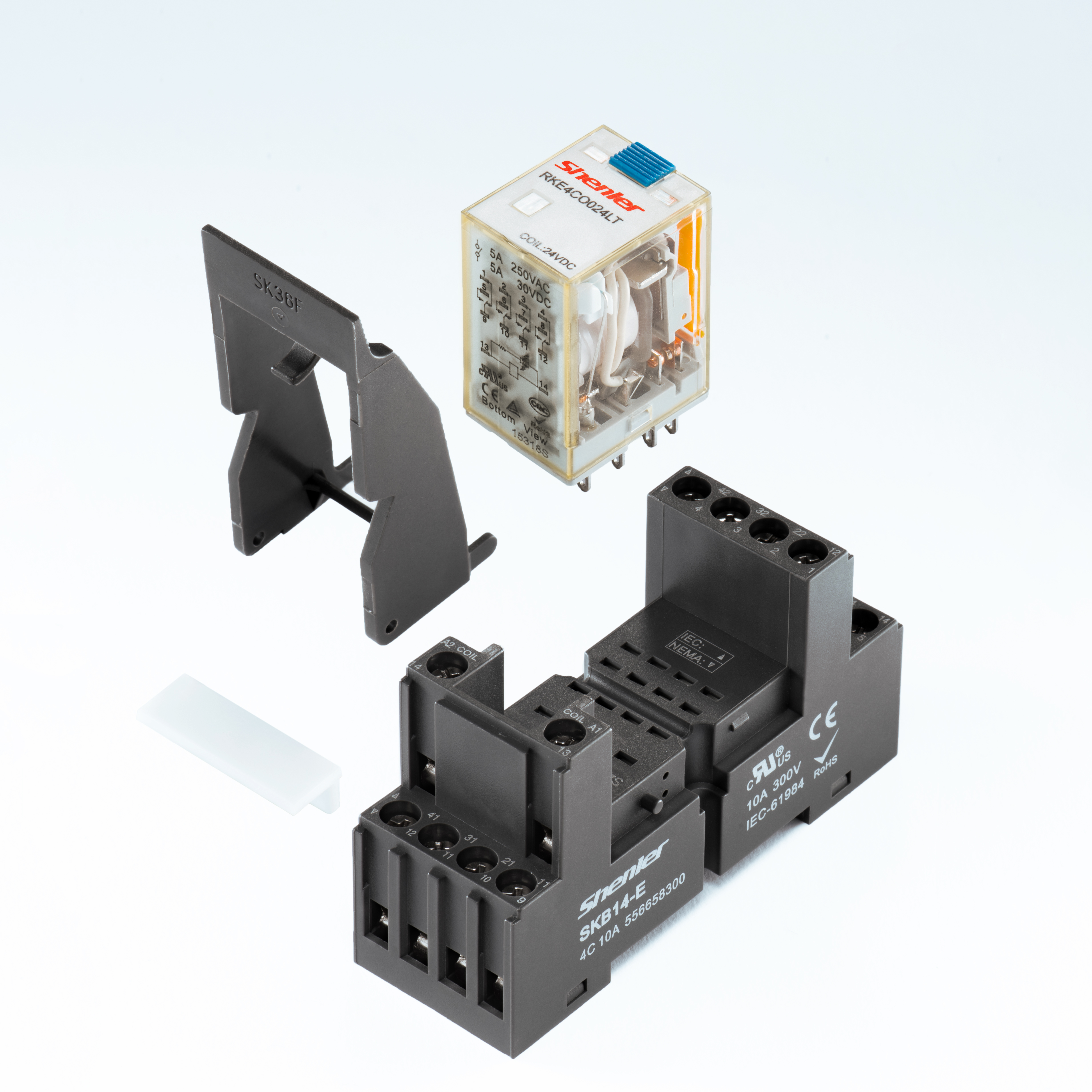 Реле RKE4CO012LT, 4CO, 5A(250VAC/30VDC), 12VDC, мех. индикация, тест-кнопка с блокировкой, LED