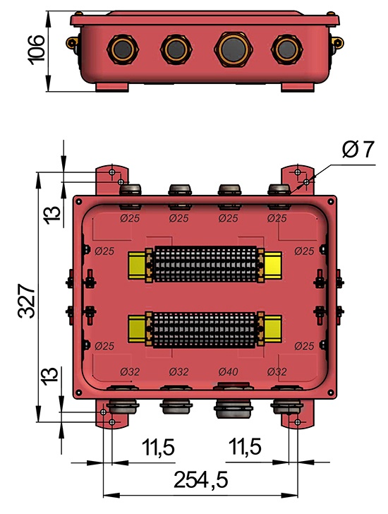 КМ 65-40 коробка монтажная УХЛ 1,5 IP65 латунный ввод ГОФРОМАТИК