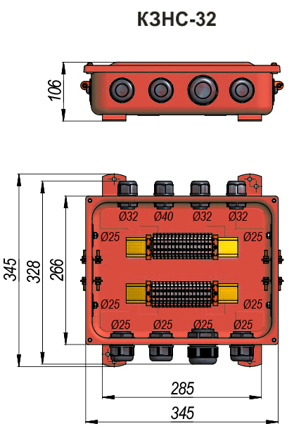 КЗНС-32 коробка с зажимами наборными У2 IP54 пластиковый ввод ГОФРОМАТИК